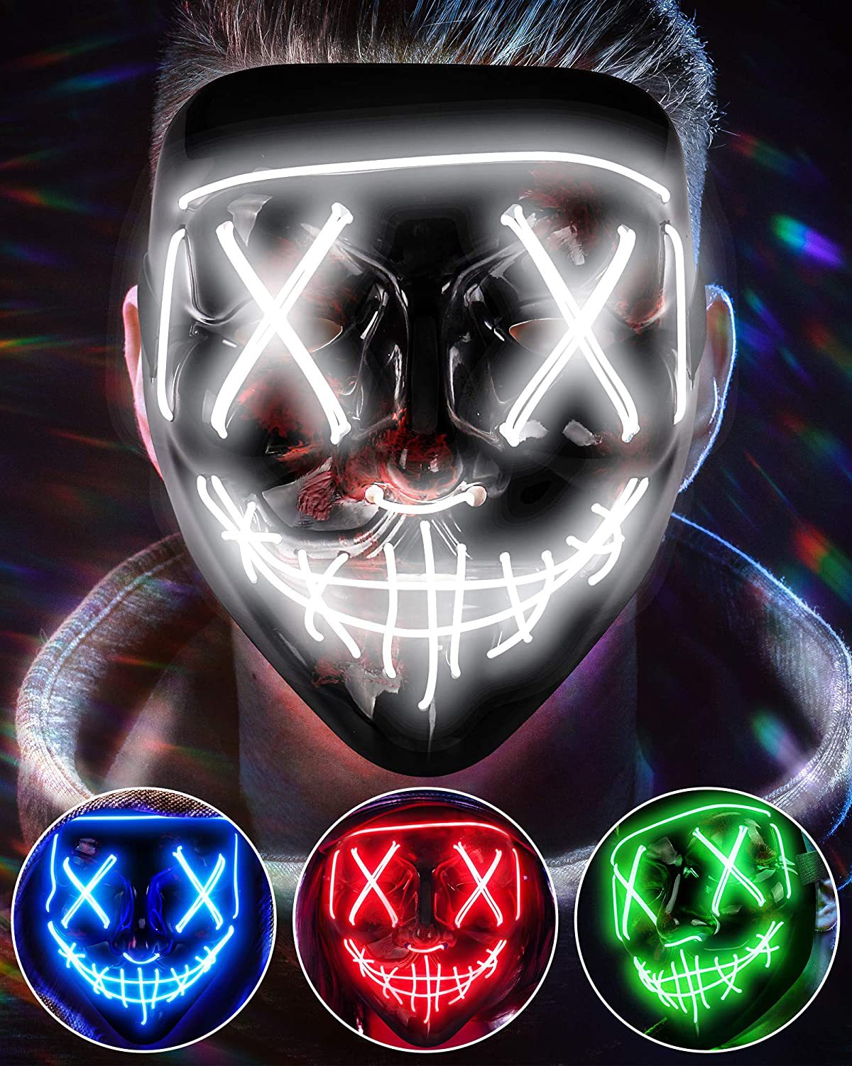 Wireless Scary Glowing Mask LE - Led Purge Mask Halloween 评论和价格