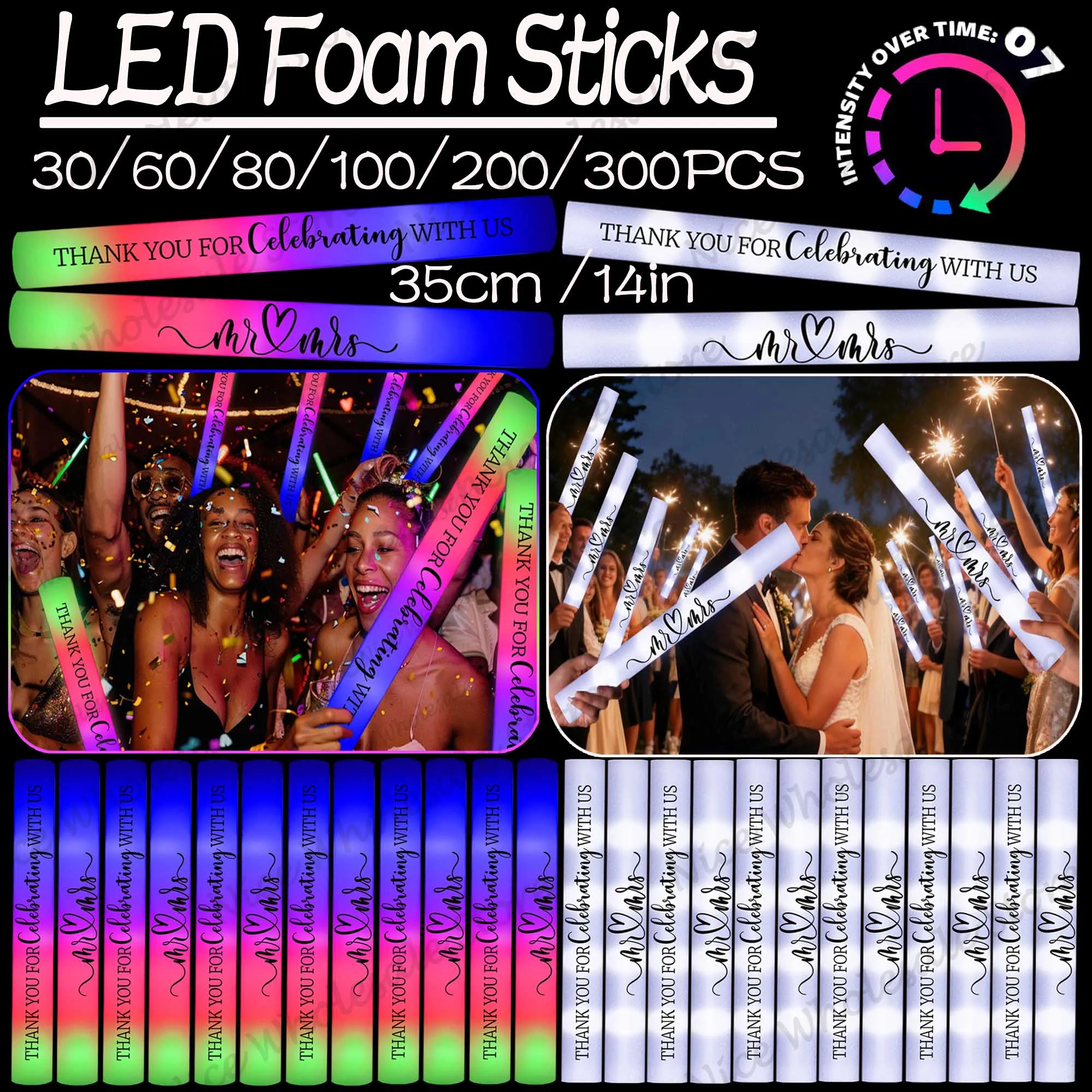Bulk LED Glow Sticks 100-30PCS - Flashing Led Foam Sticks Party 评论和价格